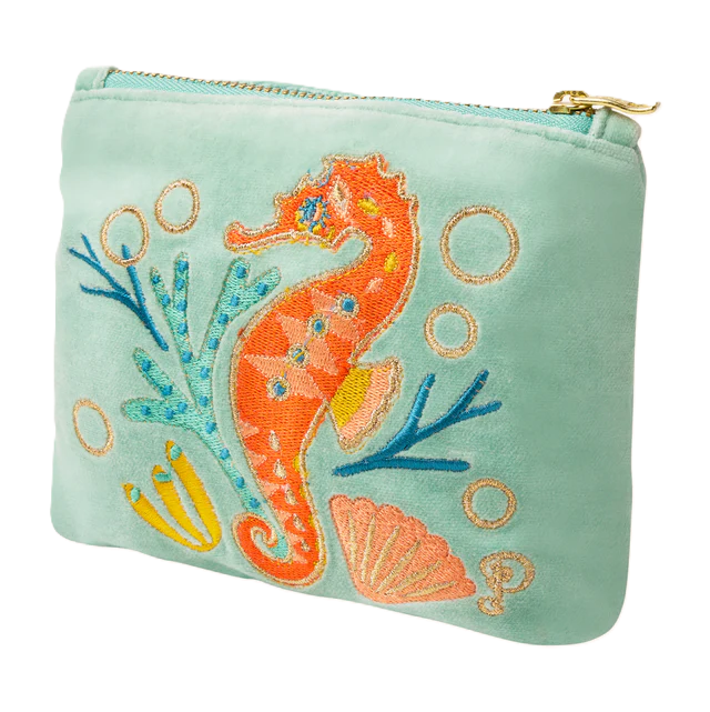 Samt-Minitasche – Funkelndes Seepferdchen, Aqua