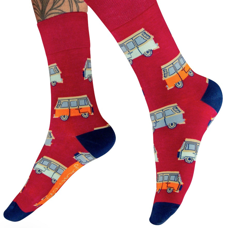 Männer Socken - Vintage Bus - Fuchsia
