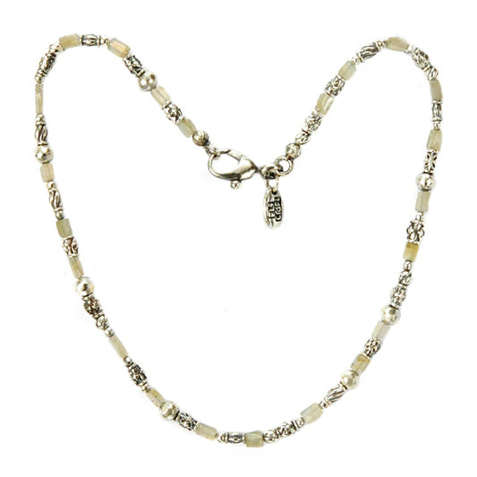 Silberne Halsbandröhren mit Elfendekor und LABRADORIT-QUADRATSTÄBEN