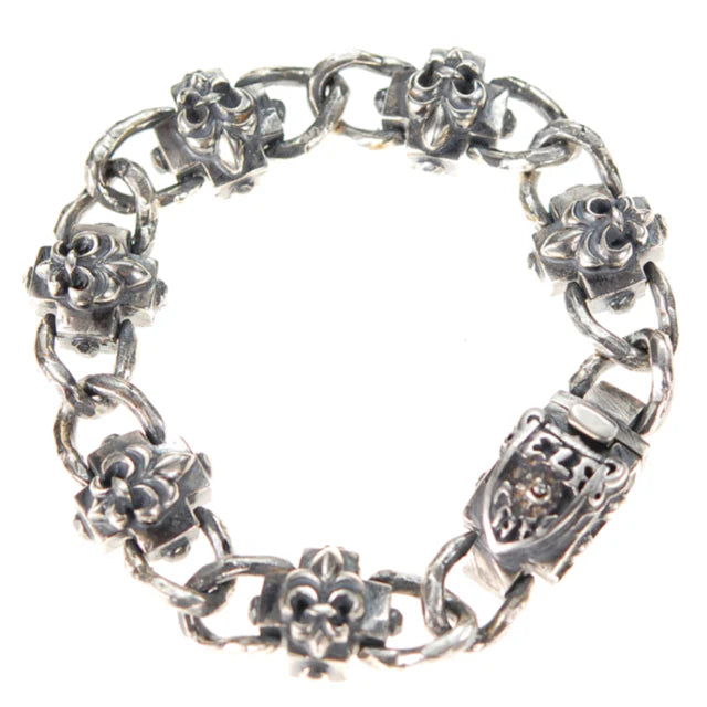 Silberarmband mit griechischen Lilienkreuzen und facettierter Kette mit Wappen-Boxlock 15