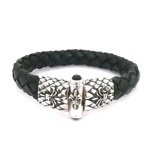 Silber-Lederarmband LILY und DRAGON SCALES Silber Jointlock plus Steine 13
