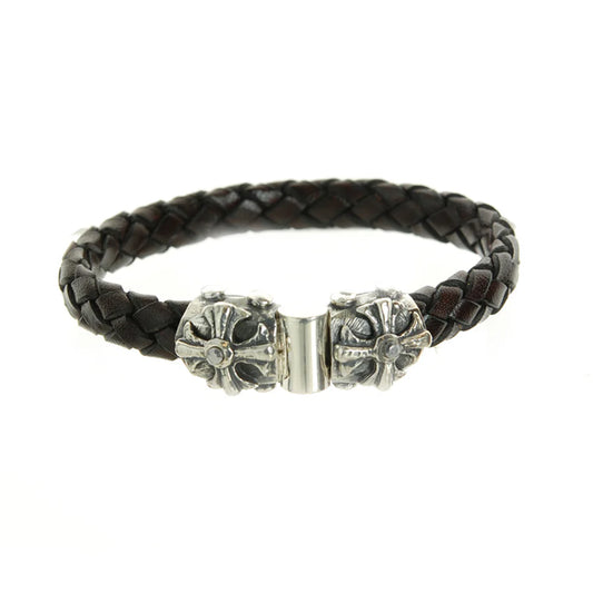 Silber-Lederarmband MALTESERKREUZ mit METEORIT Facettierter Silbergelenkverschluss 10