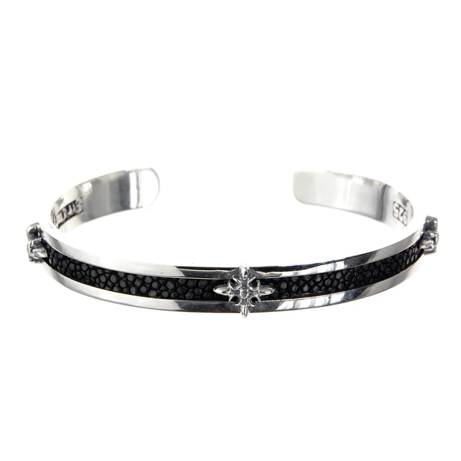 Silberarmreif SEARAY Lederstreifen mit LILIEN