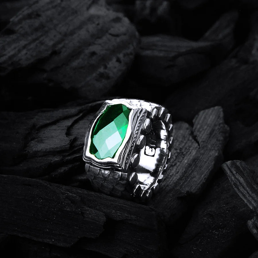 Silberring DRAGON SCALES Rechteckiger BAROCK-Halter