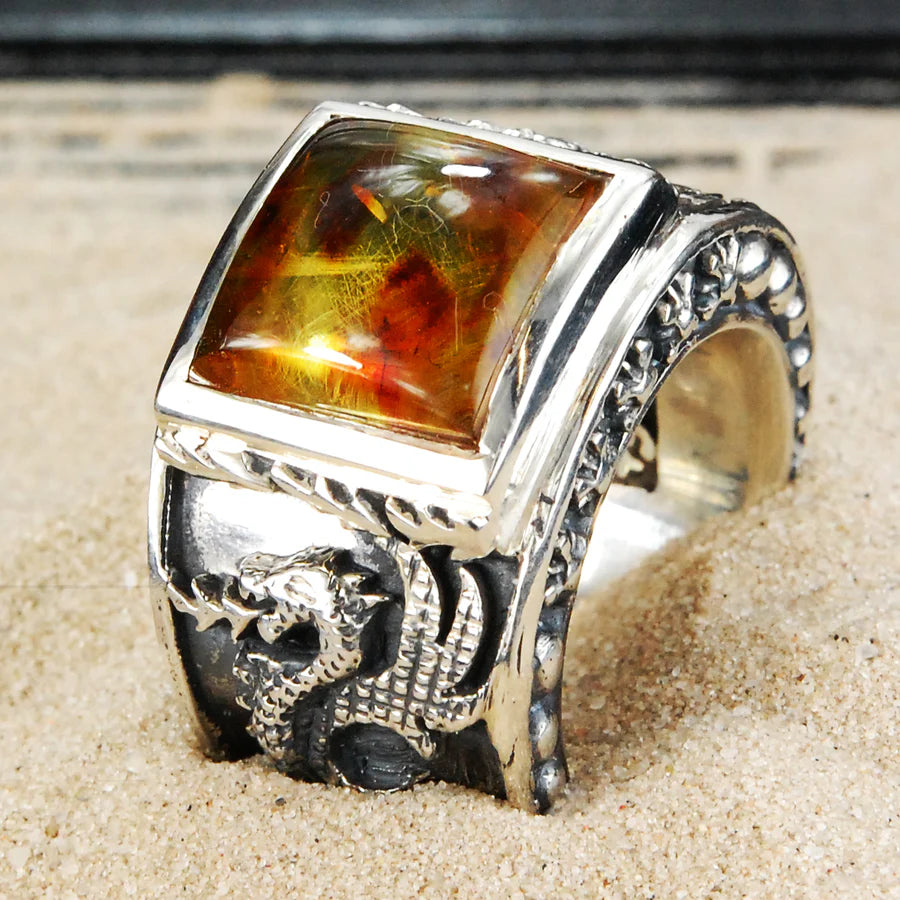 Silberring DRAGON FIRE Band und Care´Steinhalter