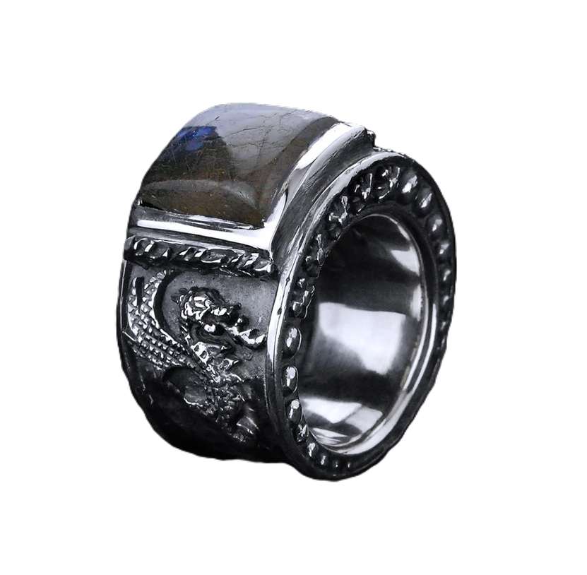 Silberring DRAGON FIRE Band und Care´Steinhalter