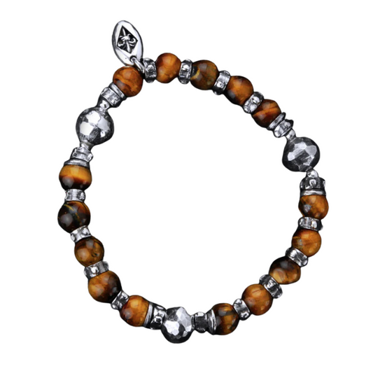 Armband aus Silber und Perlen mit FACETTIERTEN SILBERKUGELN auf Kautschuk