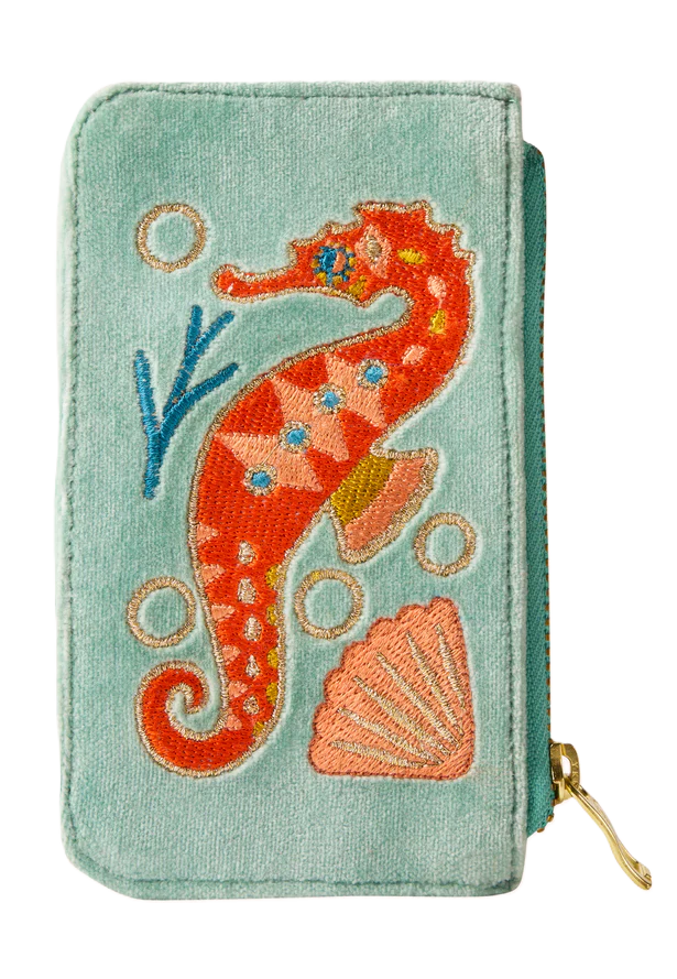 Samt-Kartenetui – Funkelndes Seepferdchen, Aqua