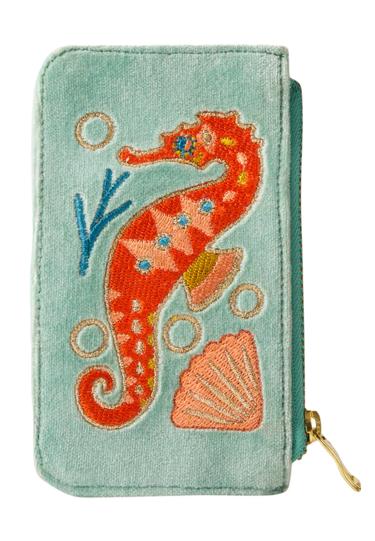Samt-Kartenetui – Funkelndes Seepferdchen, Aqua