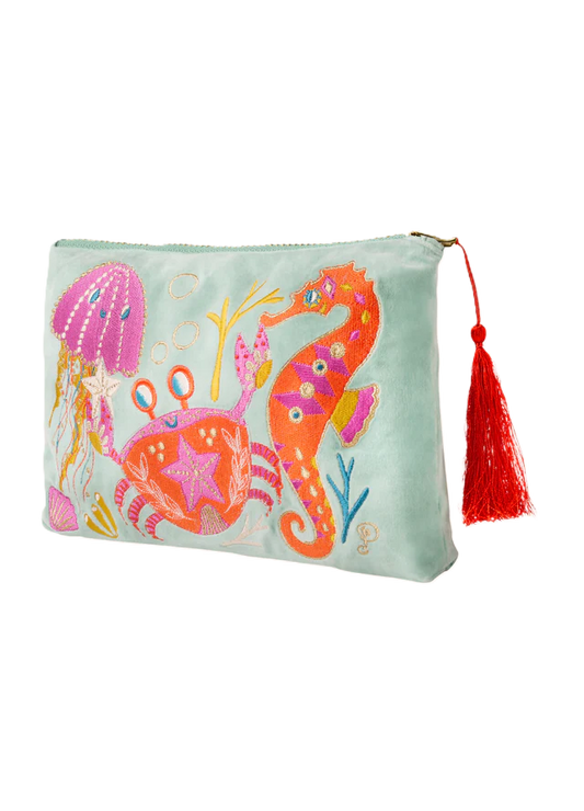 Samtbeutel mit Reissverschluss – Freunde vom Meer, Aqua