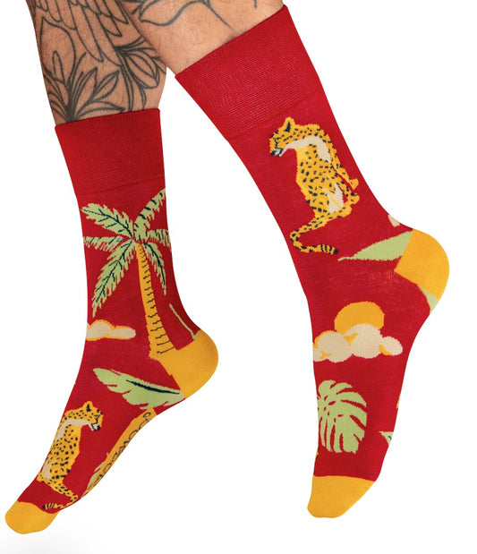 Männer Socken - Chilled Cheetah in Himbeere